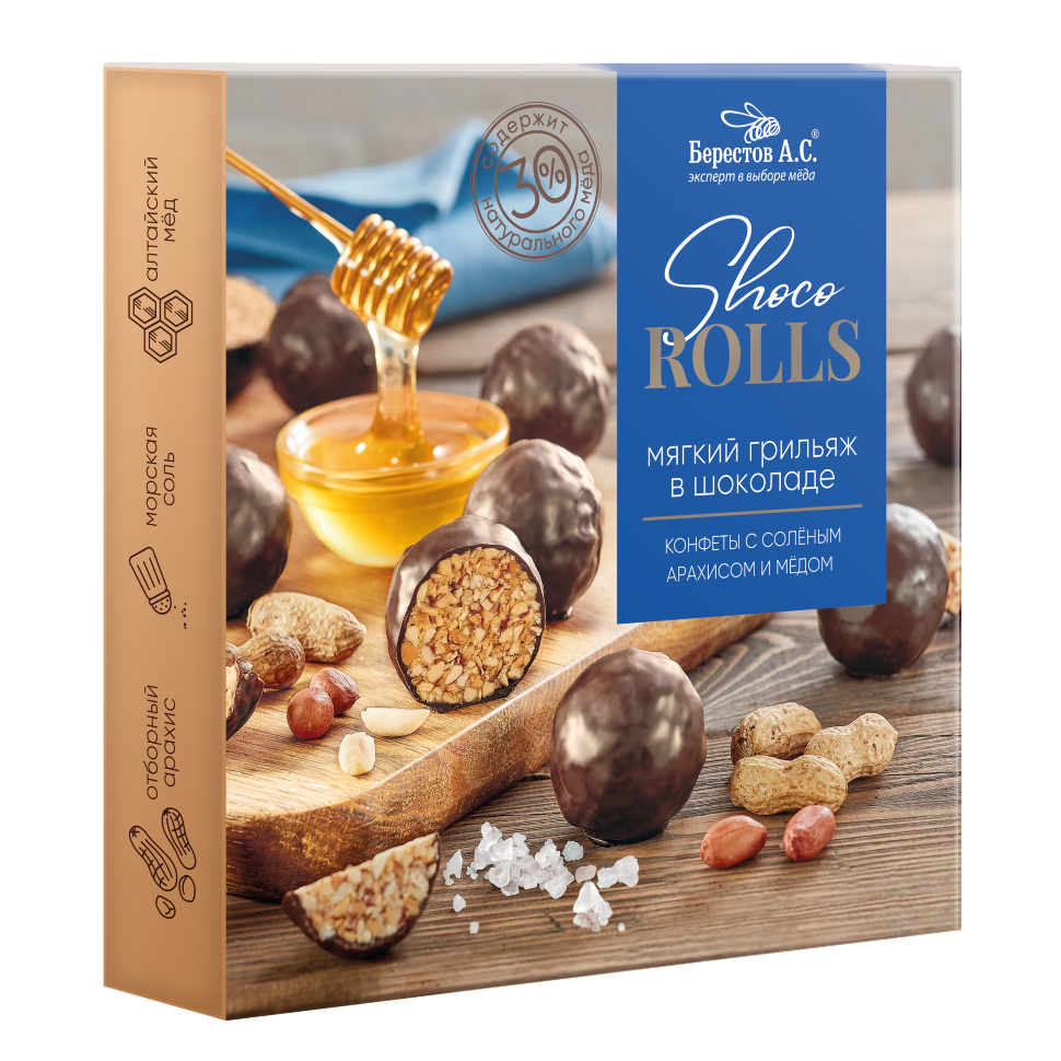  Берестов Shoco Rolls конфеты с арахисом, солью и медом, 135г   в Фролове