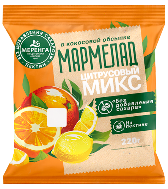 №1 Меренга Мармелад без сахара в кокосовой обсыпке Цитрусовый микс, 220г    в Фролове
